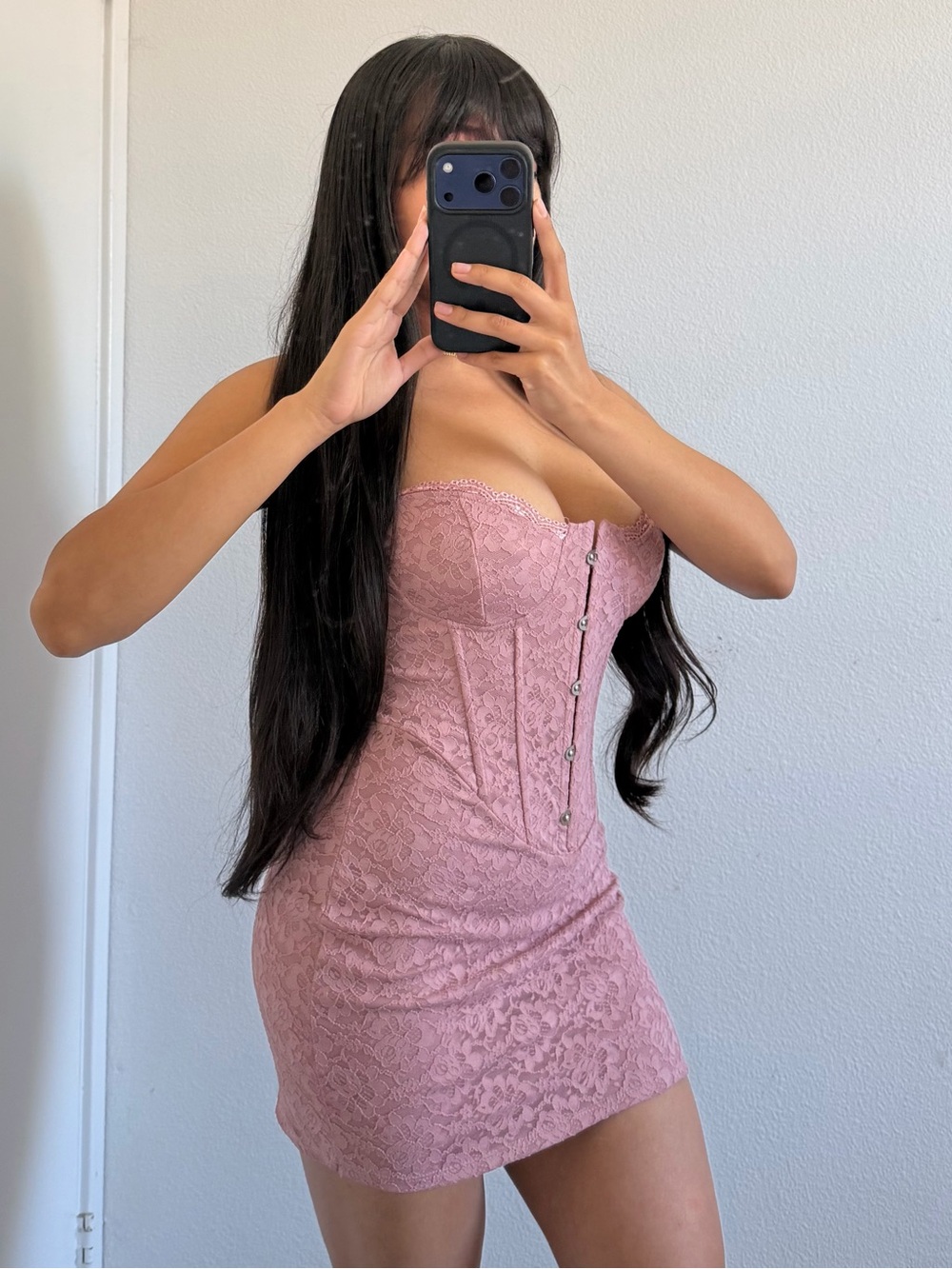 Fashion Nova Lace Corset Mini Dress - Dusty Rose Pink